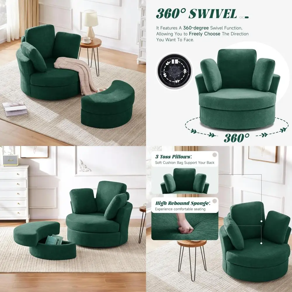 Swivel Barrel Chairs with Detachable Headrest and Chaise Lounge for Indoor Use with Neck Support Pillow