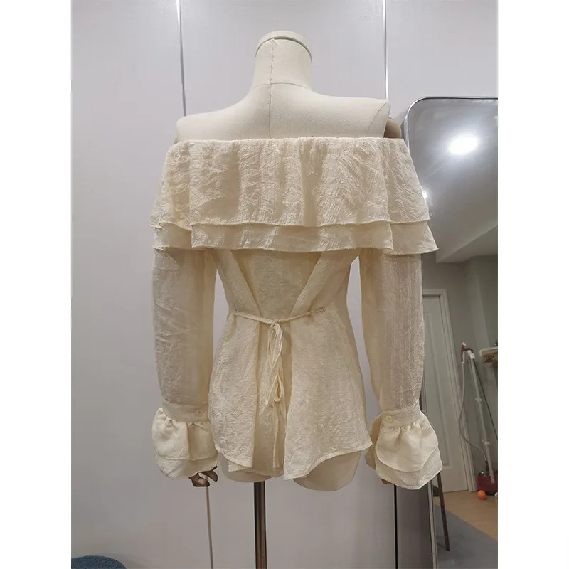 2024 Autumn Chic Fashion Blouse Ruffled Neck Vintage Solid Elegant Shirt All Match Casual Blusas Mujer De Moda