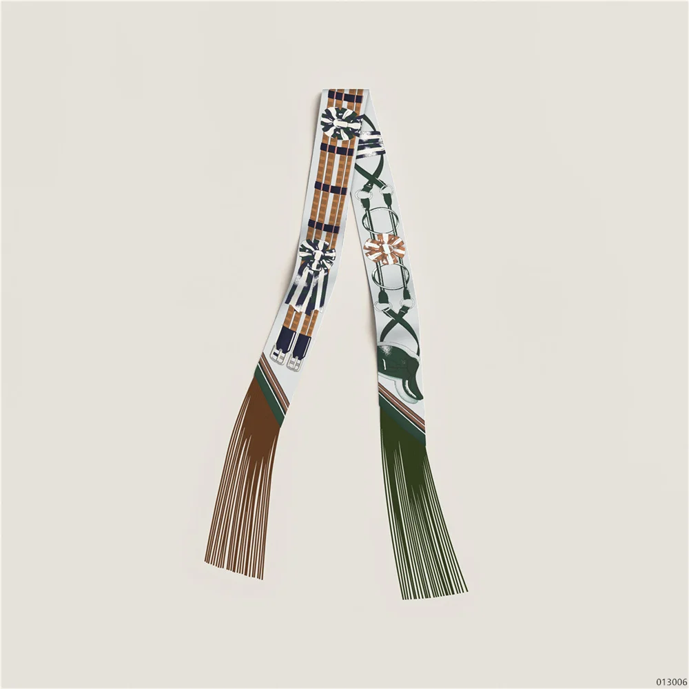Luxuriöser Seidenschal mit Quasten für Damen, Dekorativer Langer Taschenschmuck, Haarband, Trendiger Kleiner Schal, Halstuch 130x5CM