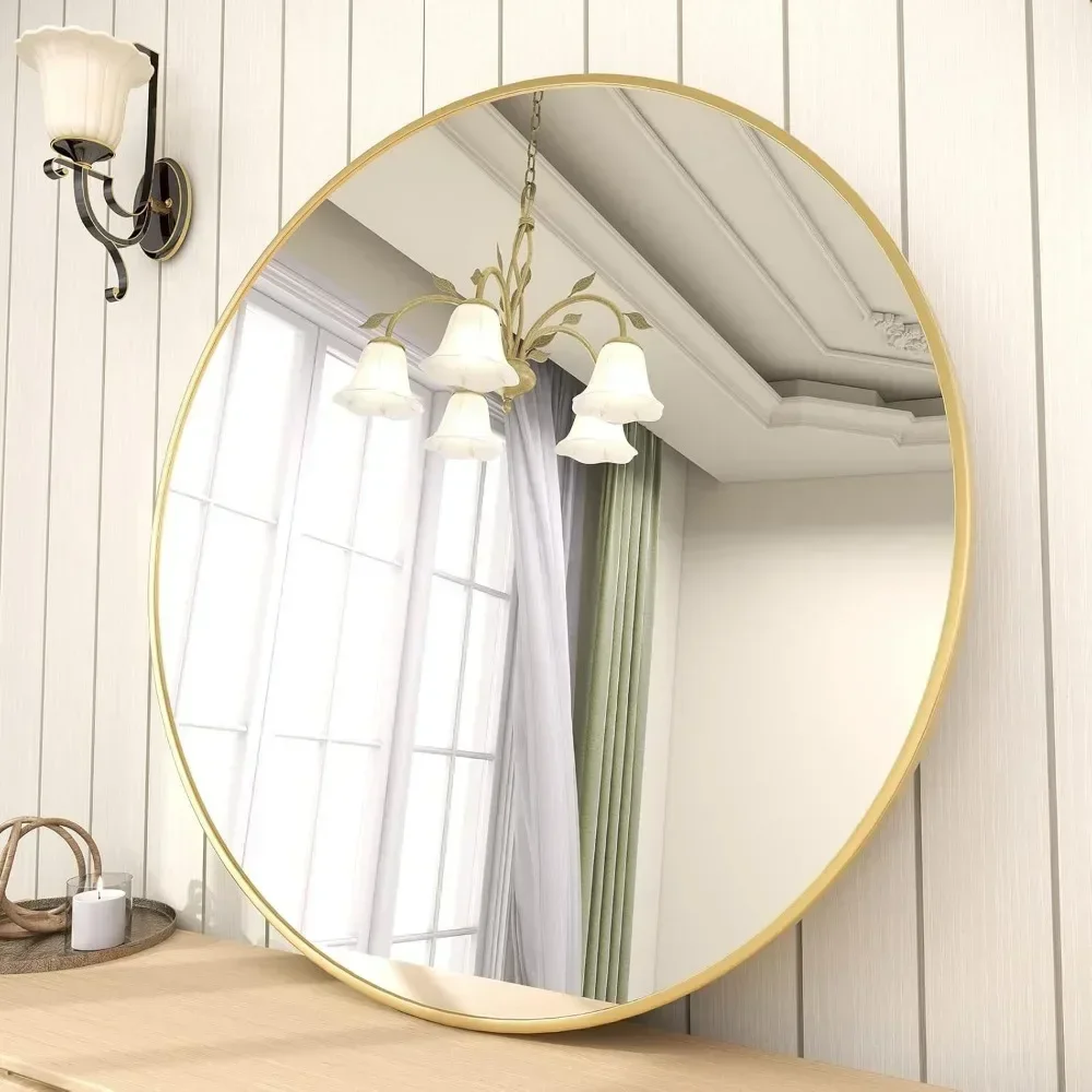 30 Inch Round Mirror, Gold Metal Frame Circle Mirror, Wall Mirror for Entryway, Bathroom, Vanity, Living Room Gold Circle Mirror