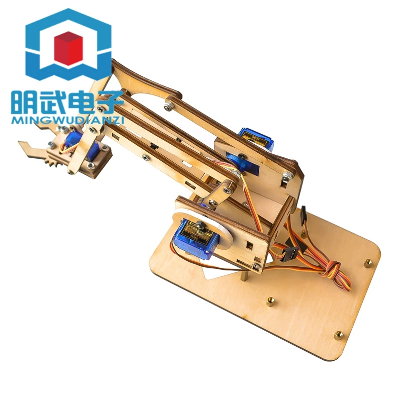 4 Degrees Of Freedom Wooden Board Servo Robot Arm Sg90 Claws Wooden Splicing X-0.12