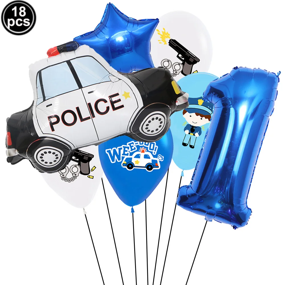 1 Set Polizeiauto-Geburtstagsballons, blau, Nummer 4, 5, 6, Geburtstagsauto, Polizei-Folienballon für Polizei, Party, Jungen, Geburtstagsdekoration – Detail 3