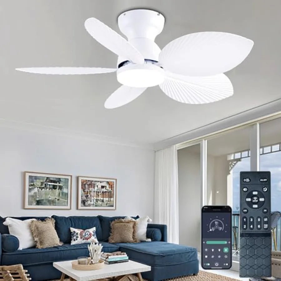 

Tropical Ceiling Fans with Light 38-inch Flush Mount Palm Leaf Ceiling Fans for Bedrooms Indoors and Outdoors Remote Control/AP