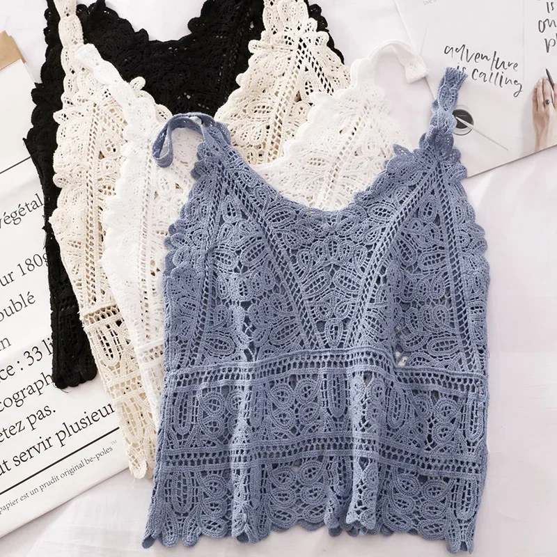 Costumi da bagno femminili Bohemian Boho Chic Crochet Eyelet canotte donna Vintage Edwardian estetica Ibiza Hippie Gypsy Skinny Camis