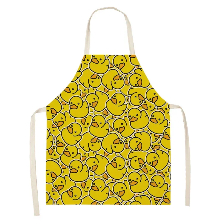 Kawaii Little Yellow Duck Kids Apron Kitchen Anti-Fouling Sleeveless Linen Apron Adult Household Cleaning Cooking Accessories