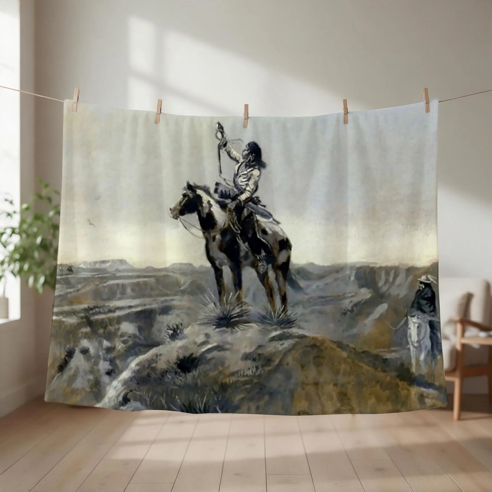 a??Wara?? Western Painting by Charles M Russell Throw Blanket couch cozy soft plush fuzzy picnic outdoor blanket