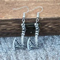 Odin Raven Slavic Perun Axe Earrings Vintage Mens Womens Viking Jewelry