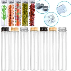 10Pcs 30-110ml Clear Plastic Test Tubes Bottle w/ Aluminum Screw Caps For Candy Spices Dried Flowers Storage Party Favors Decor