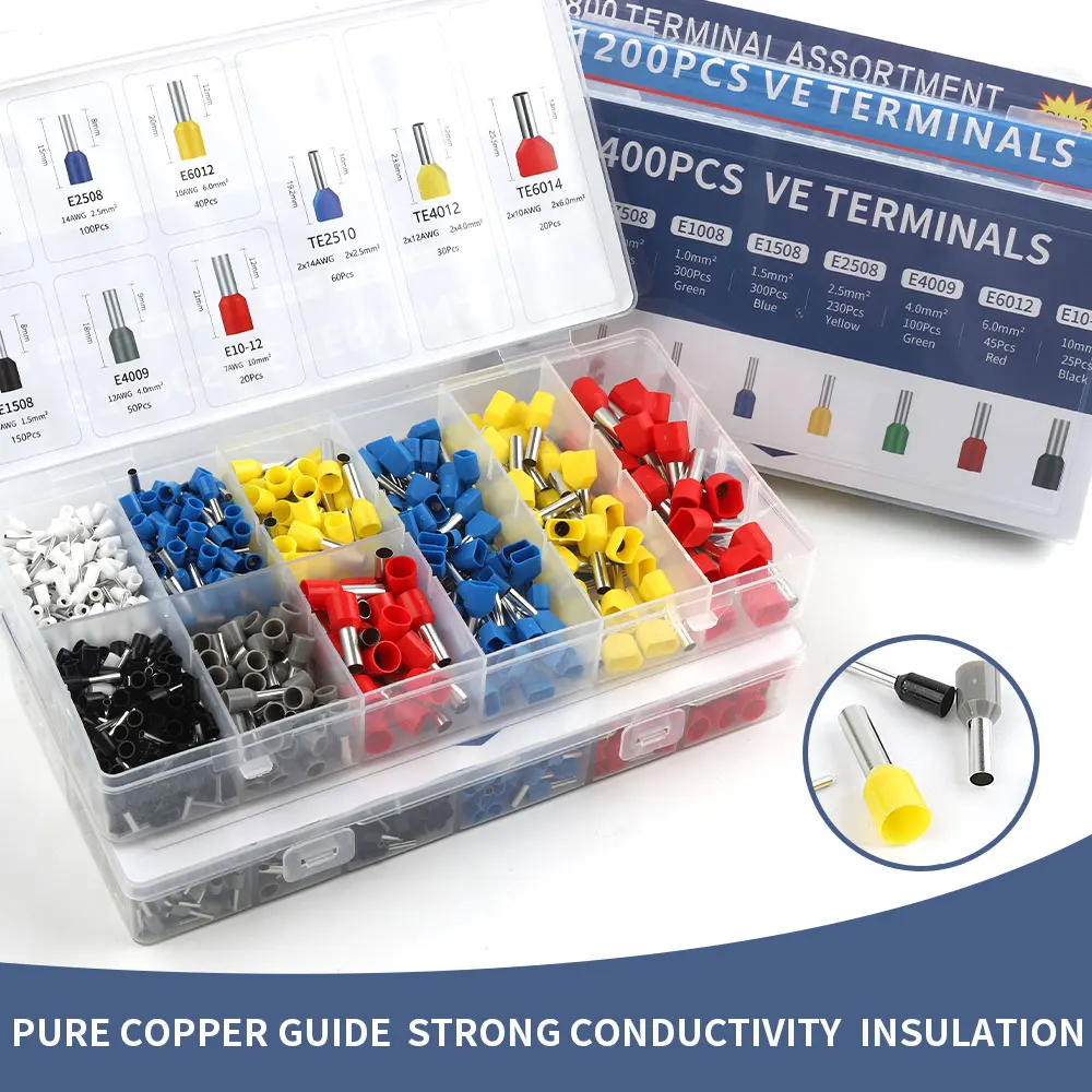 

280-2120PCS VE Tubular Crimp Terminals Boxed Electrical Wire Cable Ferrules Connectors Push-in Insulated Wiring Terminals Kits
