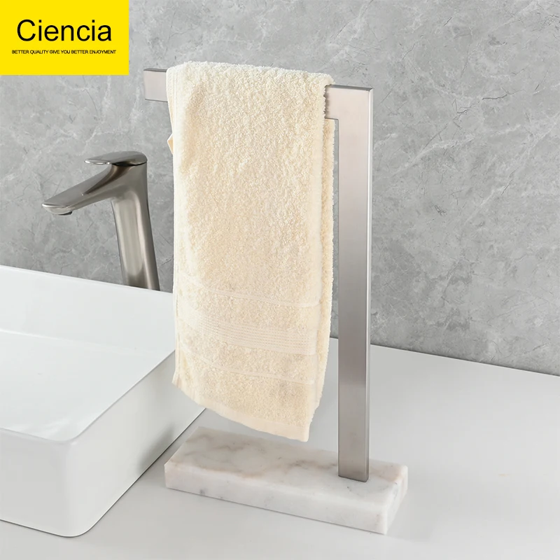 Ciencia Freestanding Towel Rack Stainless Steel Marble Base Rustproof Waterproof Floor Holder Bathroom Accessory No Punching
