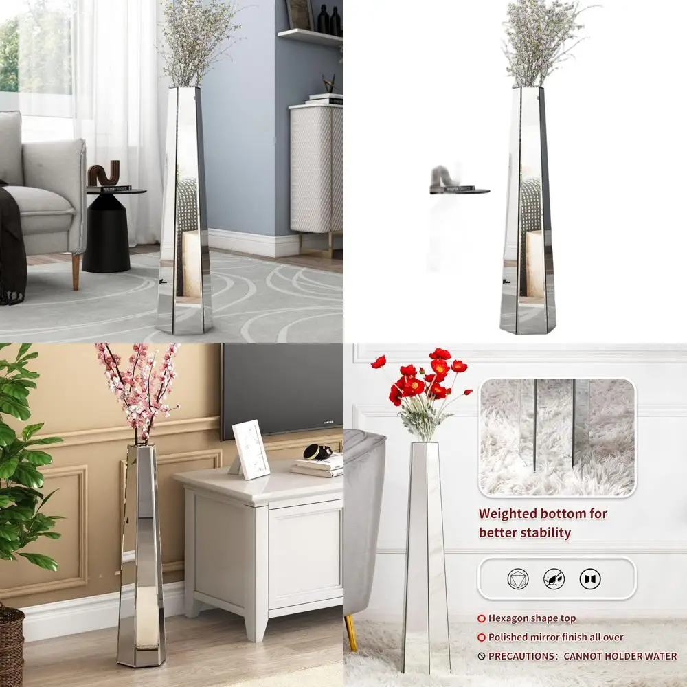 

30-дюймовая серебряная напольная ваза для декора гостиной с сушеными цветами и ветвями