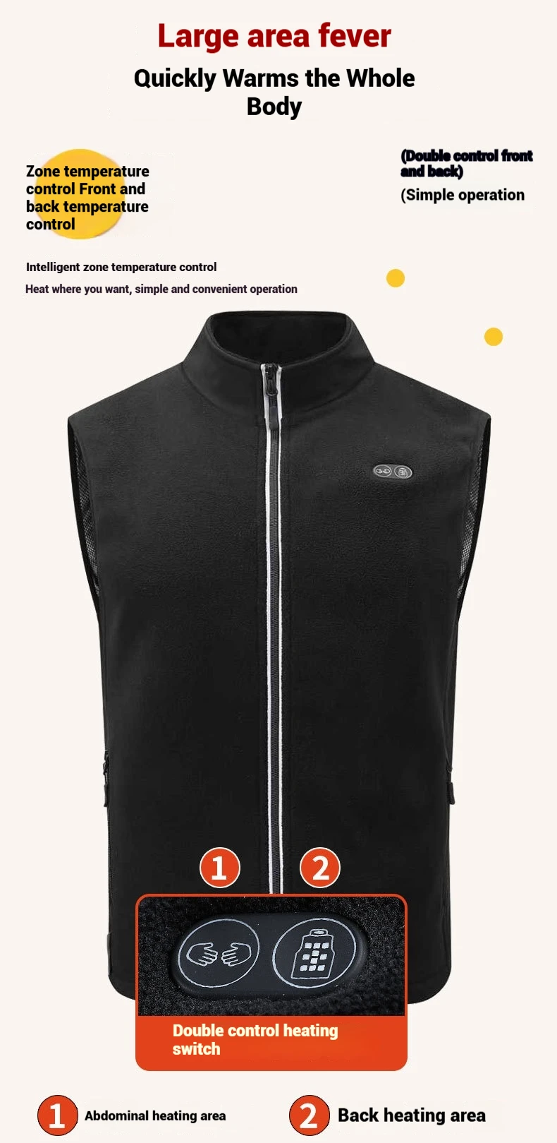 USB-Heizweste für Herren und Damen, elektrische Thermojacke, Polarfleece, Stehkragen, winddicht, reflektierender Reißverschluss, Outdoor-Sport – Detail 11