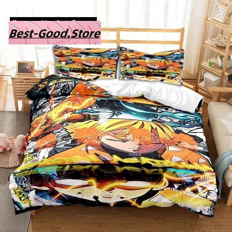 Anime Agatsuma Zenitsu Demon Slayer Bedding Set Boys Girls Twin Queen King Size Duvet Cover Pillowcase Bed boys Adult Bedroom