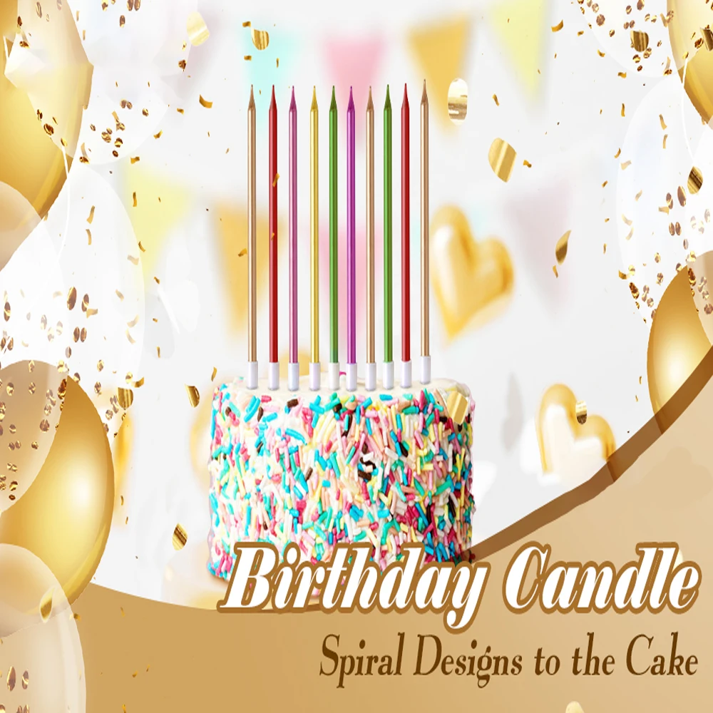 6PCS/Lot Golden Long Pencil Cake Candle Safe Flames Kids Birthday Party Wedding Cake Candle Home Decoration Favor Supplies