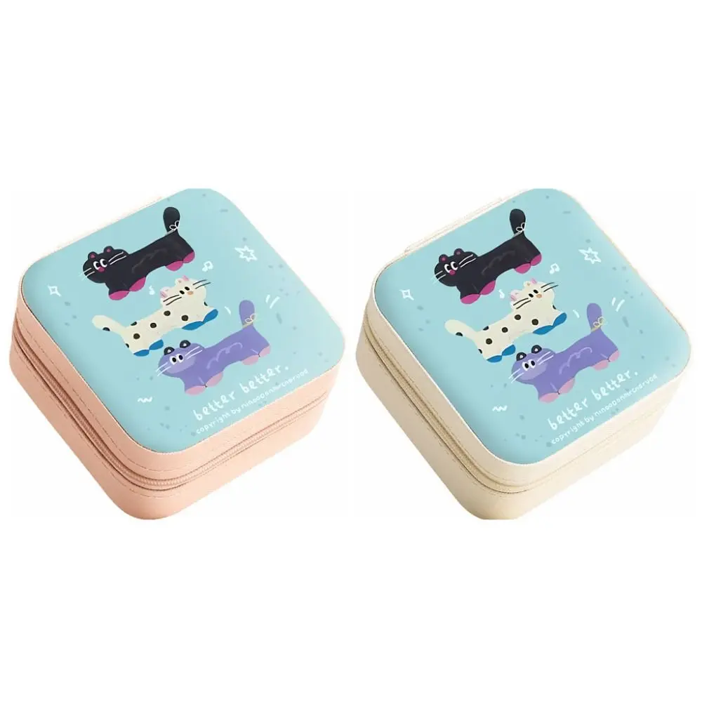 

Portable Pet Cat Pattern Jewelry Box Mini Cute Jewelry Case Cartoon Pu Leather Storage Box Rings