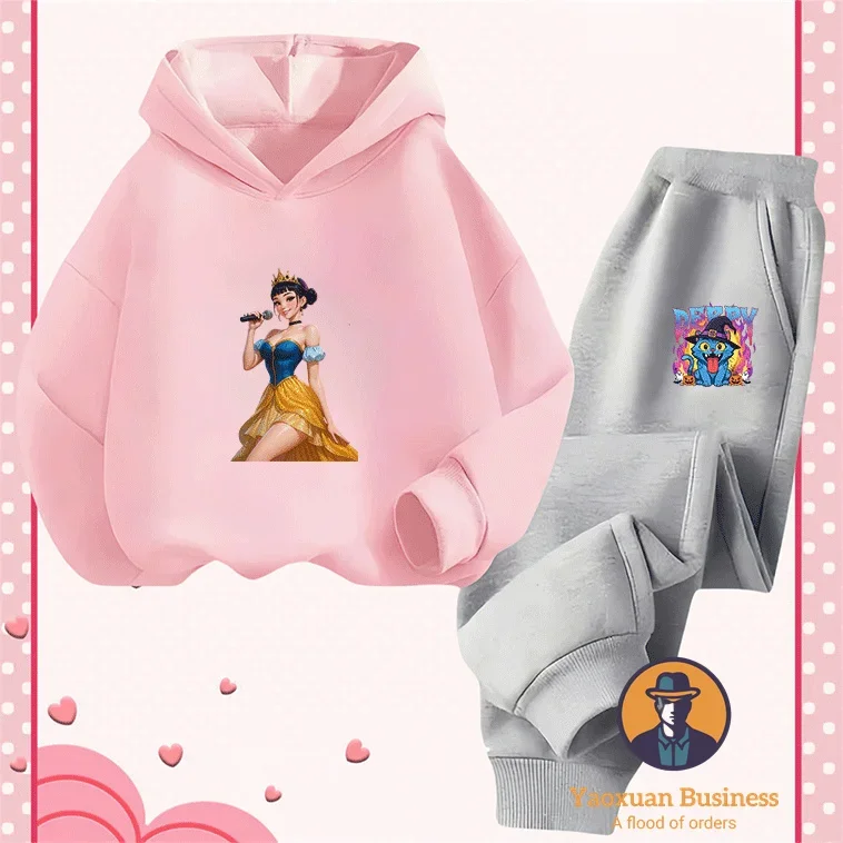 

Fashionable 2025 KPop Demon Hunters Kids Children Girls 2 Piece Hoodie Set Cute Printed Cartoon Warm Windproof Autumn Winter