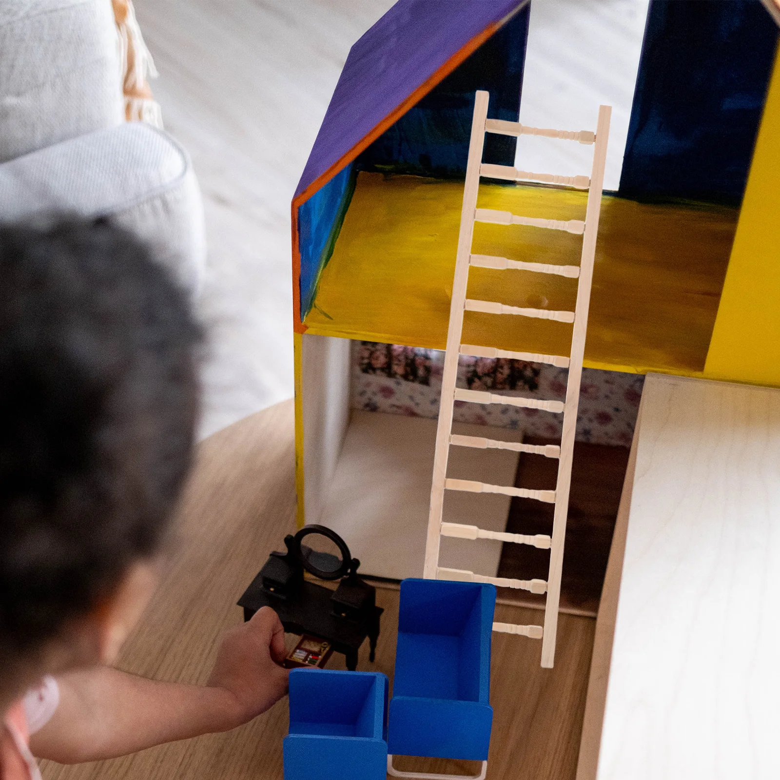Miniature Wooden Ladder 1:12 Scale Realistic Design for Dollhouse Playroom Classroom Decor Kids Imaginative Play and DIY Craft