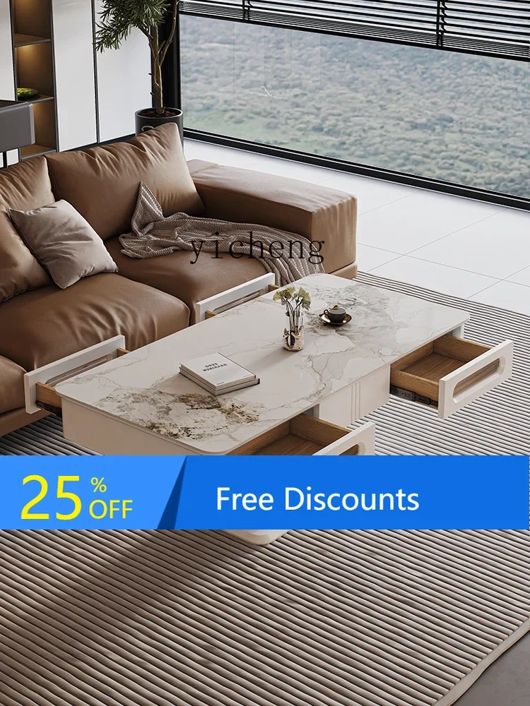 

LYY Intelligent Voice Lifting Living Room Stone Plate Coffee Table Home Integrated Multifunctional