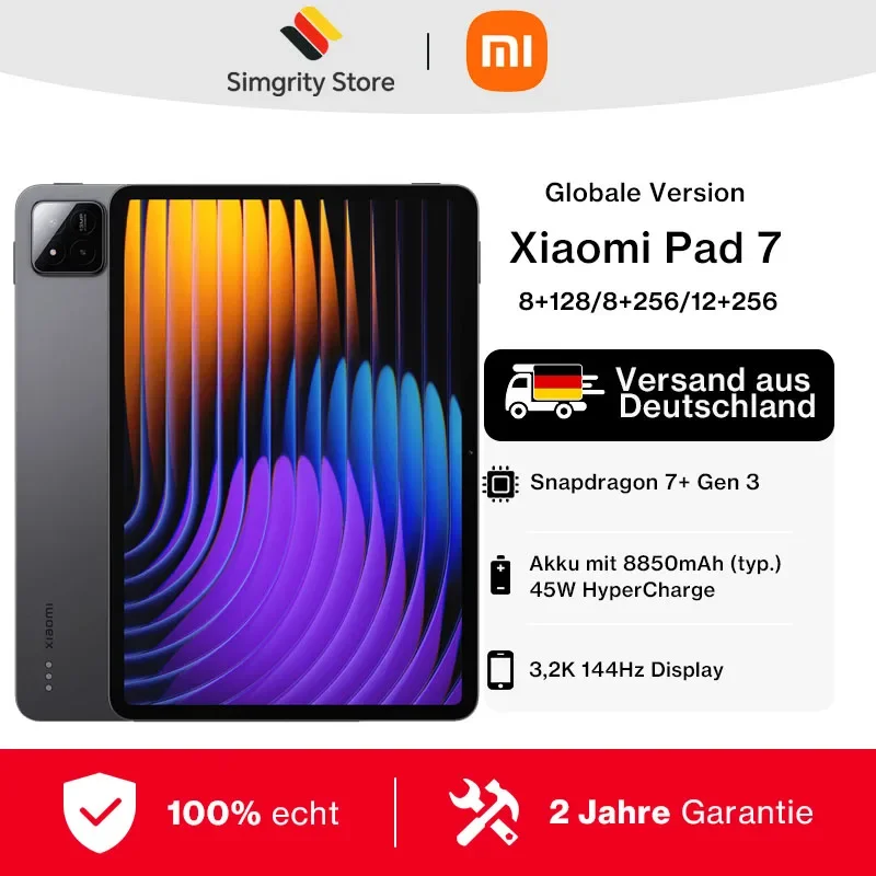 Globale Version Xiaomi Pad 7 Snapdragon® 7+ Gen 3 Prozessor 3,2K 144 Hz Display 8850 mAh 45 W Turbo-Ladefunktion MI Pad 7