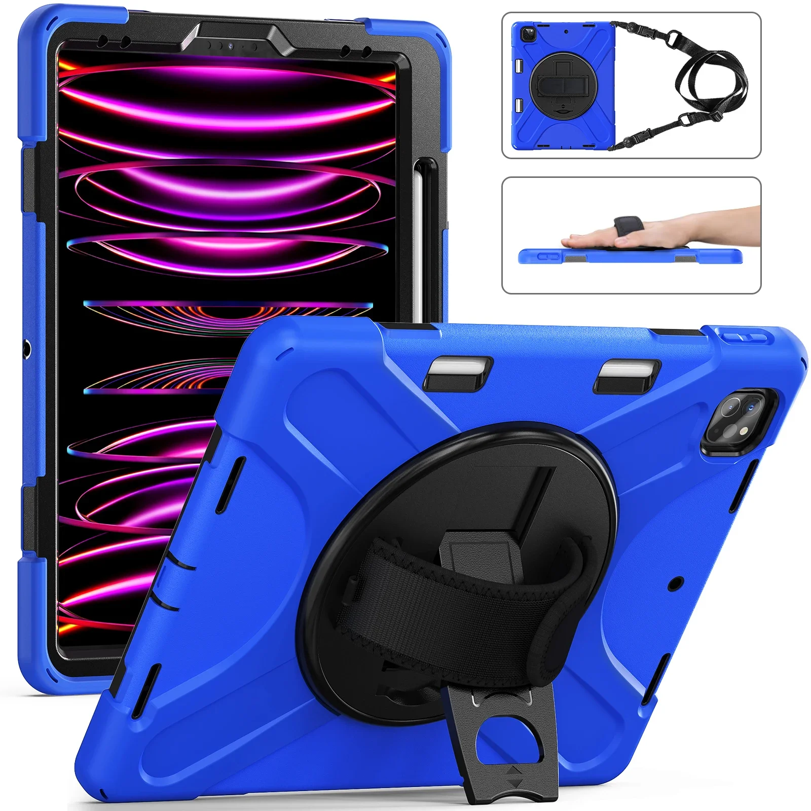 Shockproof Case for iPad Pro 12.9 3rd 4th 5th 6th Heavy Duty Protection Hand Strap with Pencil Holder Kid Adult Cover