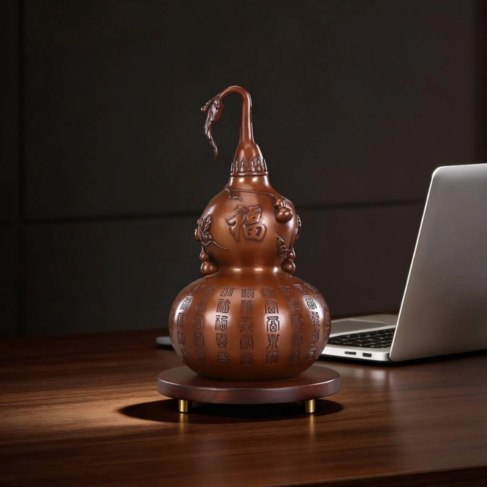 

Copper Gourd Statue Wealth Hollow Gourd Ornament Good Luck Metal Finish for Living Room