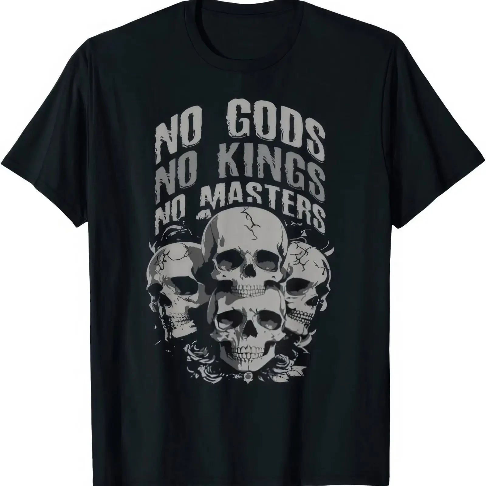 No Gods Kings Masters Skull T Shirt vintage Washed Stylish Top For Everyday Wear Stretched Versatile Unisex Casual homme