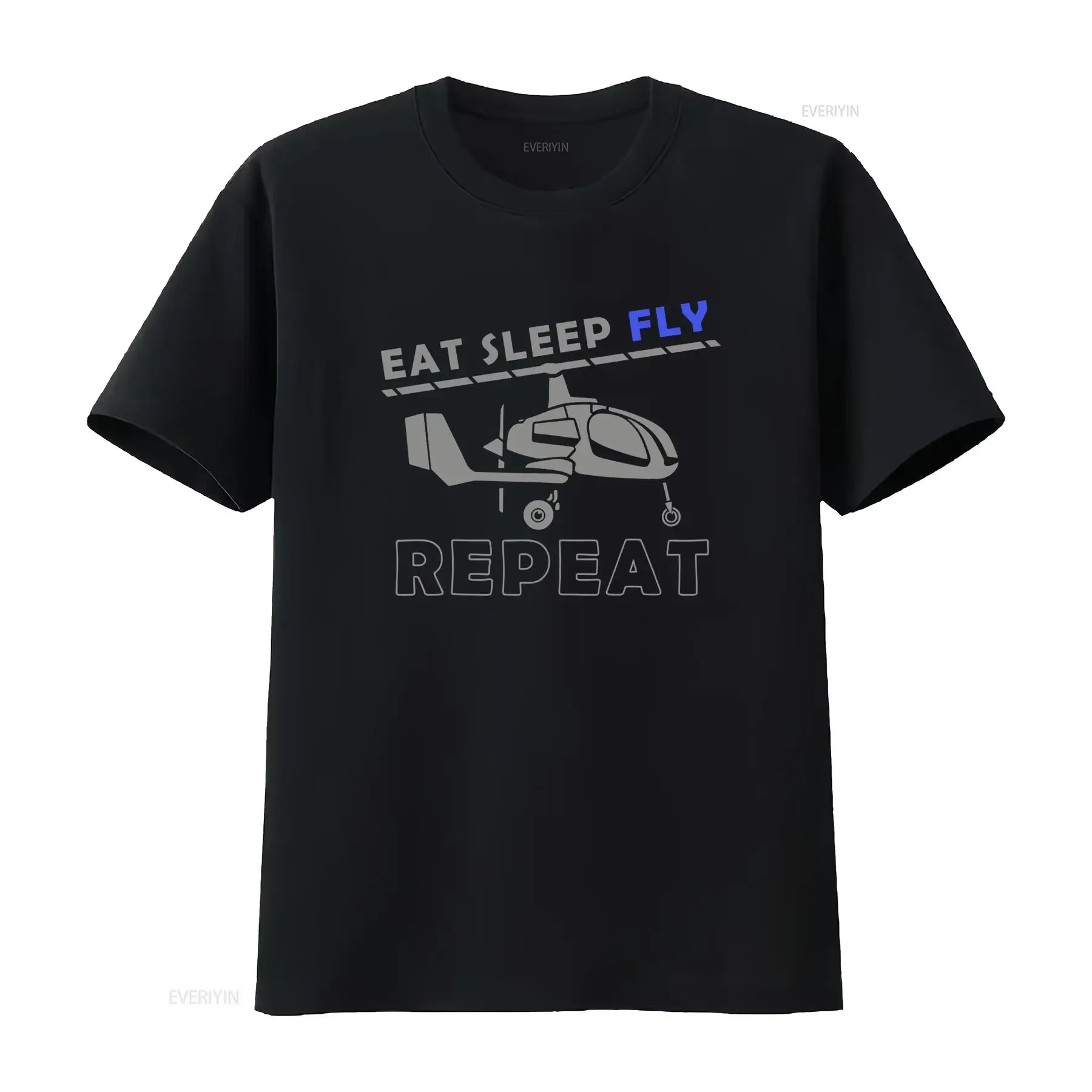 Gyrocopter Fly Pilot Aviation T Shirt Eat Sleep Repeat Design vintage Washed Comfortable Soft Top For Everyday Wear Stretched