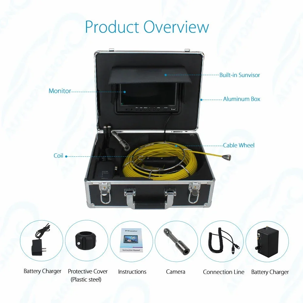 WP90 파이프 벽 검사 카메라, 녹음기 야간 투시경, 방수 내시경, 100m 케이블, 9 인치 배수 하수도 카메라, 스테인리스 스틸