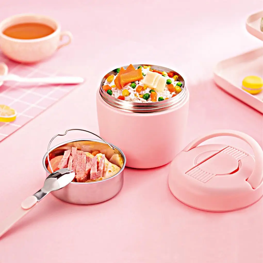 970ml 2-layer Stainless Steel Insulated lunch box Leak-proof  304 steel insulation bucket with spoon Wide Mouth Hot Food Jar