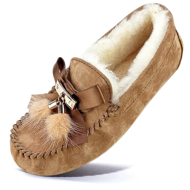 

Plus Size Women's Casual Flats Moccasins 100% Genuine Leather Comfortable Fashion Driving Shoes Natural Fur Wool Lined Loafers