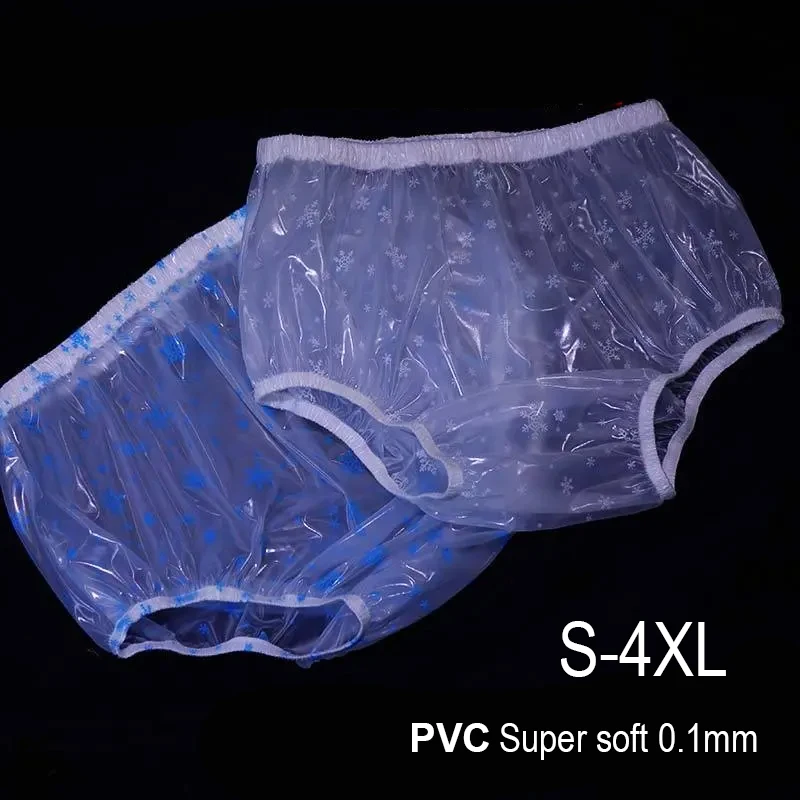 

Men See Through PVC Sexy Briefs Snowflake Pattern Waterproof Soft Loose High Waisted Women Plastic Panties ABDL Diaper Pants