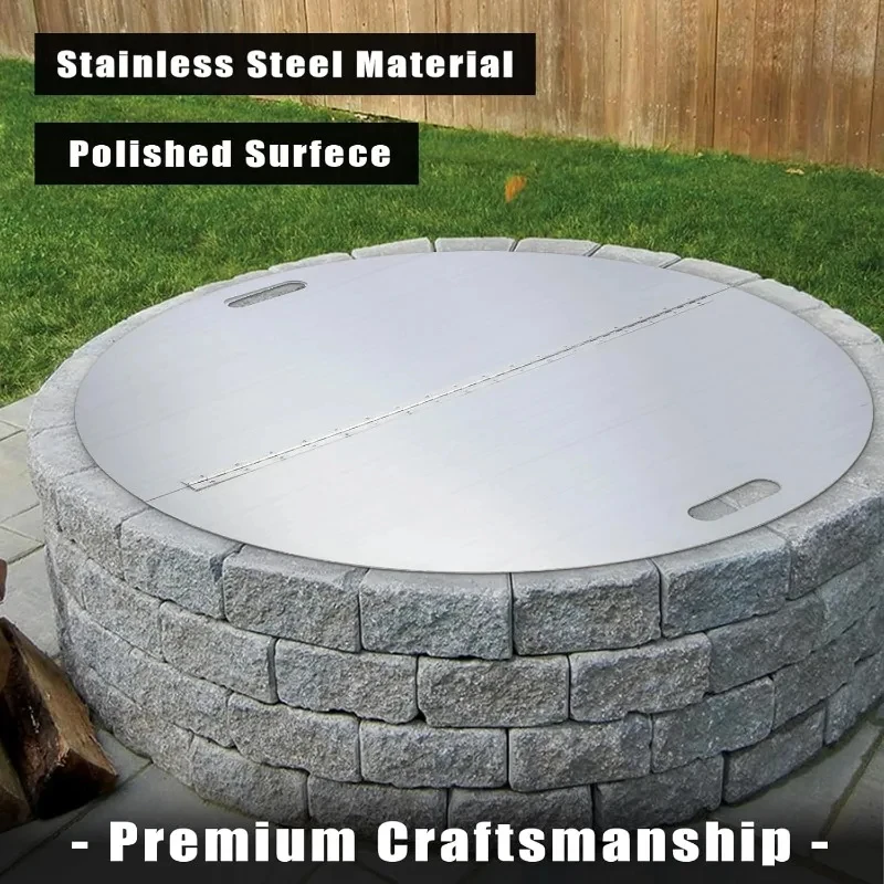 Foldle Stainls Steel Fire Pit Ring Cover Built-in Handle Den