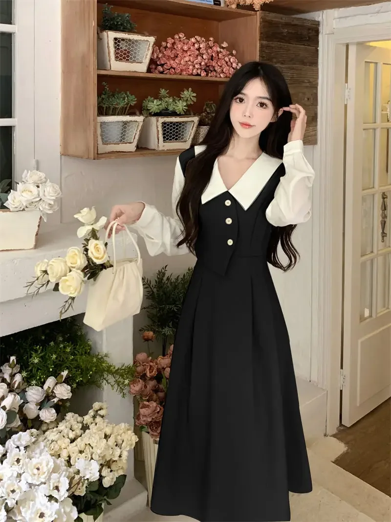 

Women's French Design Shirt P Skirt Large Size Women's Fake Two-piece Dress