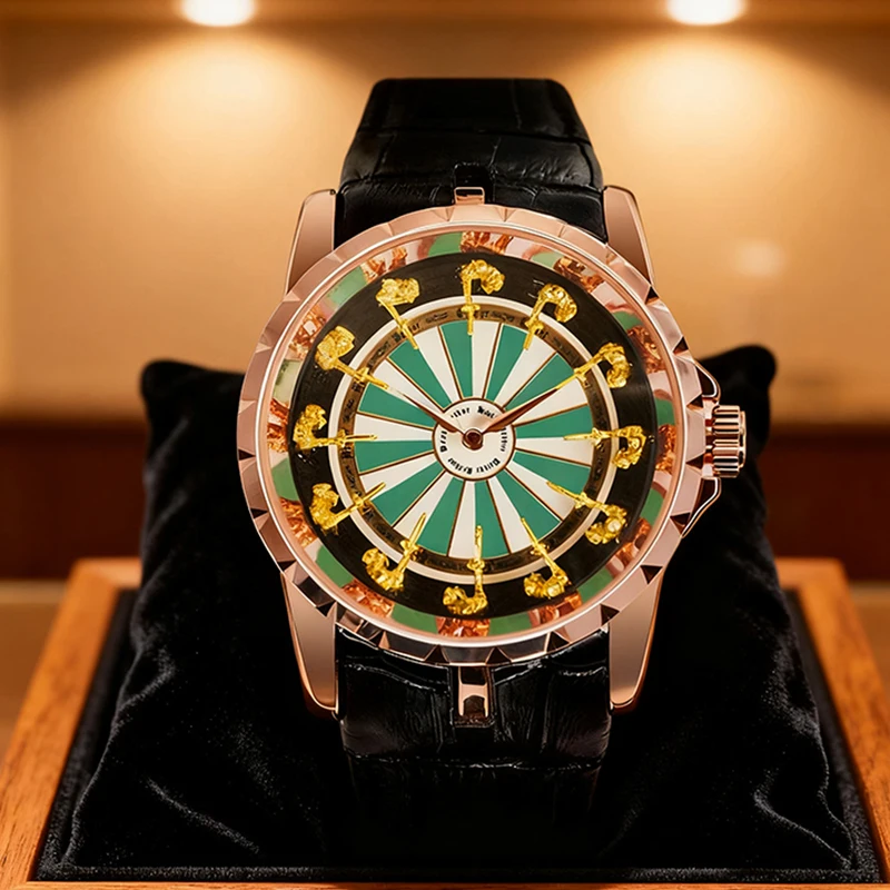 

A men's rose-black classic gentleman-style chessboard twelve knights PU leather quartz watch