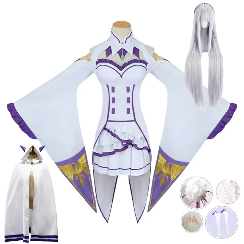 

Emilia Cosplay Re Life in a different world from zero Cosplay Costume Emiria Wig Women Dress Uniform Party Role Playing Outfits