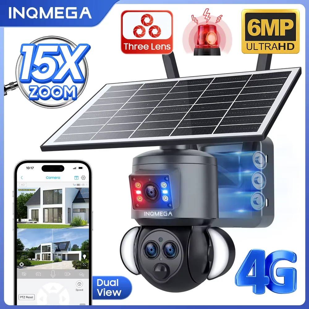 

INQMEGA 12MP 4G/WiFi Dual Screen Solar Camera Outdoor 15X Zoom 6K Three Lens Human Auto Tracking Surveillance Camera