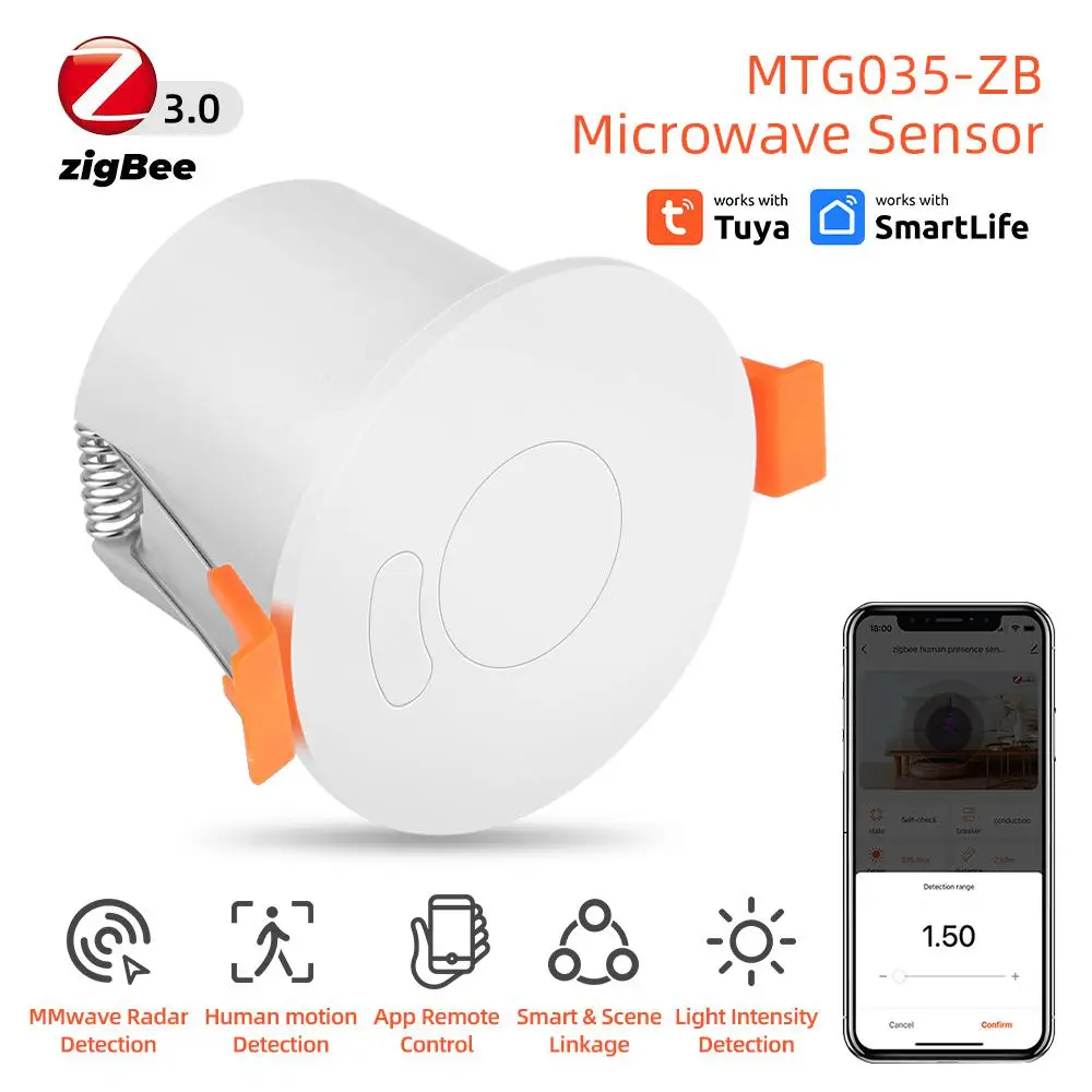 Tuya WIFI/Zigbee MTG236-WF-RL 24G Human Presence Sensor Light Illumination Brightness Sensor MmWave Sensing Human Micro Sensor