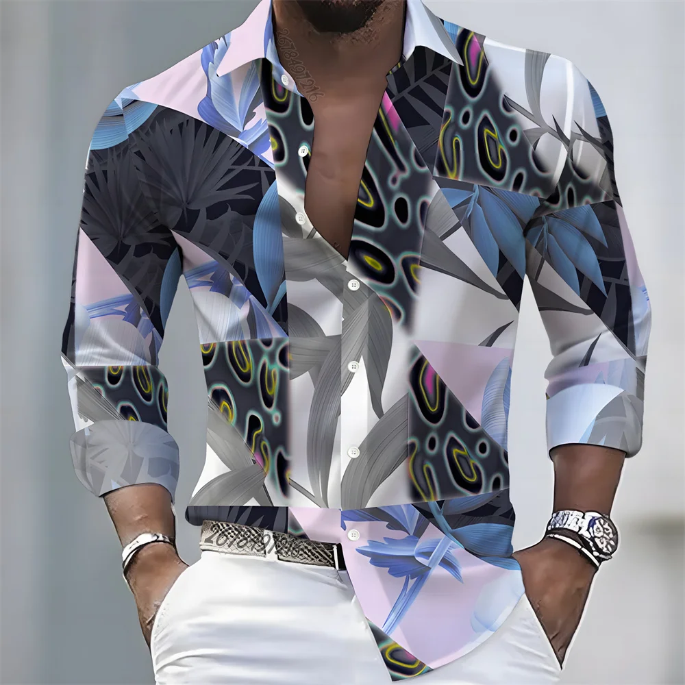 Men's light luxury style printed long-sleeved shirt, retro paisley design casual shirt, plus size loose fit versatile menswear view 5