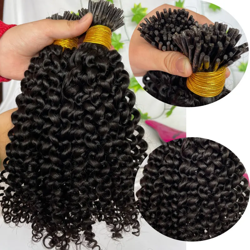 Itip Human Hair Extensions Voor Zwarte Vrouwen Braziliaanse Kinky Curly Itips Microlinks Hair Extensions Natuurlijke Zwarte 100 Strengen/Pack