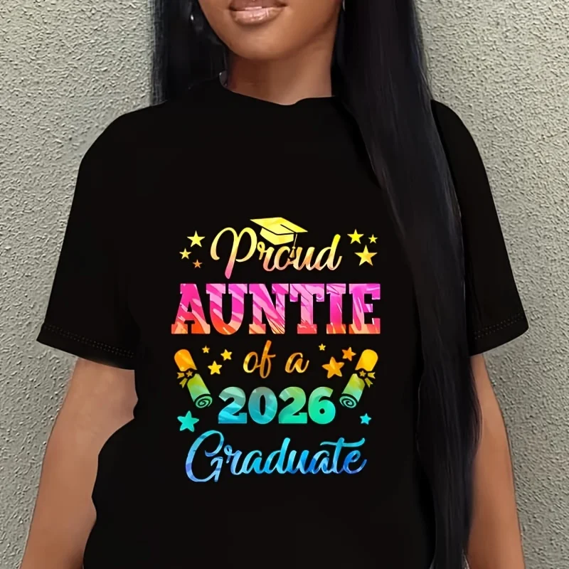 Proud Auntie of a Class of 2026 Graduate - Retro Tie-Dye Graphic_Upscayl_4X_Realesrgan-X4Plus Women's Plus Size T-Shirt 100% Cotton 220g