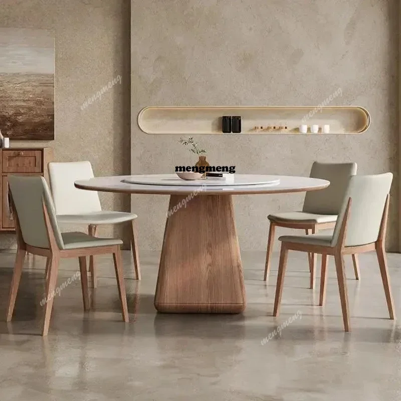 Practical Wooden Dining Room Sets Stable 12mm Rock Slab And 18mm Thickness Of Base Plate Tabletop Round Kitchen Table With 360°T