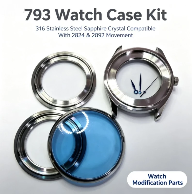 For 793 Watch Housing Set 316L Steel Sapphire Glass Full Case Kit Fit for 2824 2892 Movement