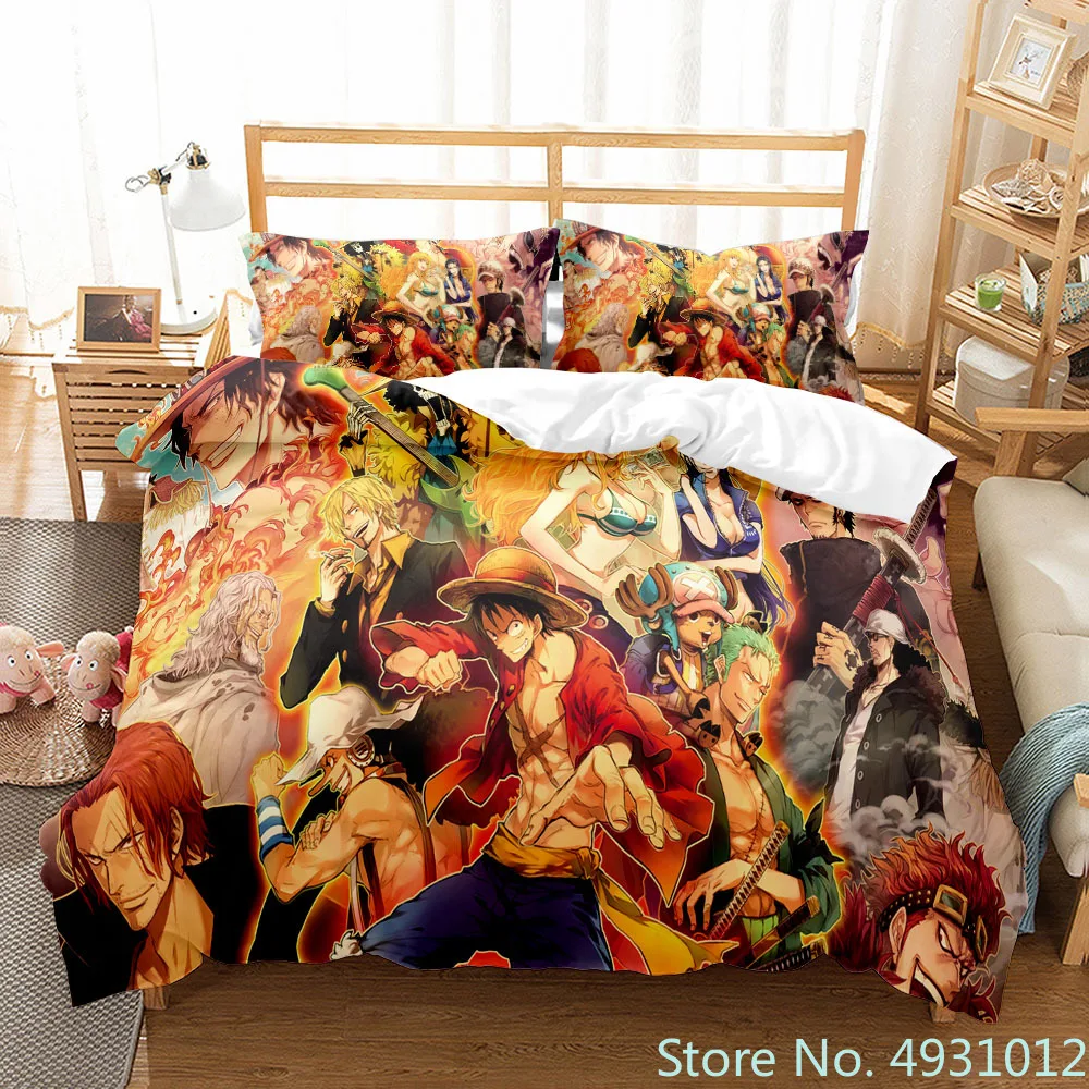 One Piece Luffy Boy 3pcs Bedding Set Quilt Cartoon Duvet Cover Pillowcase Bedclothes Children Kids Boy Bed Bedroom Set