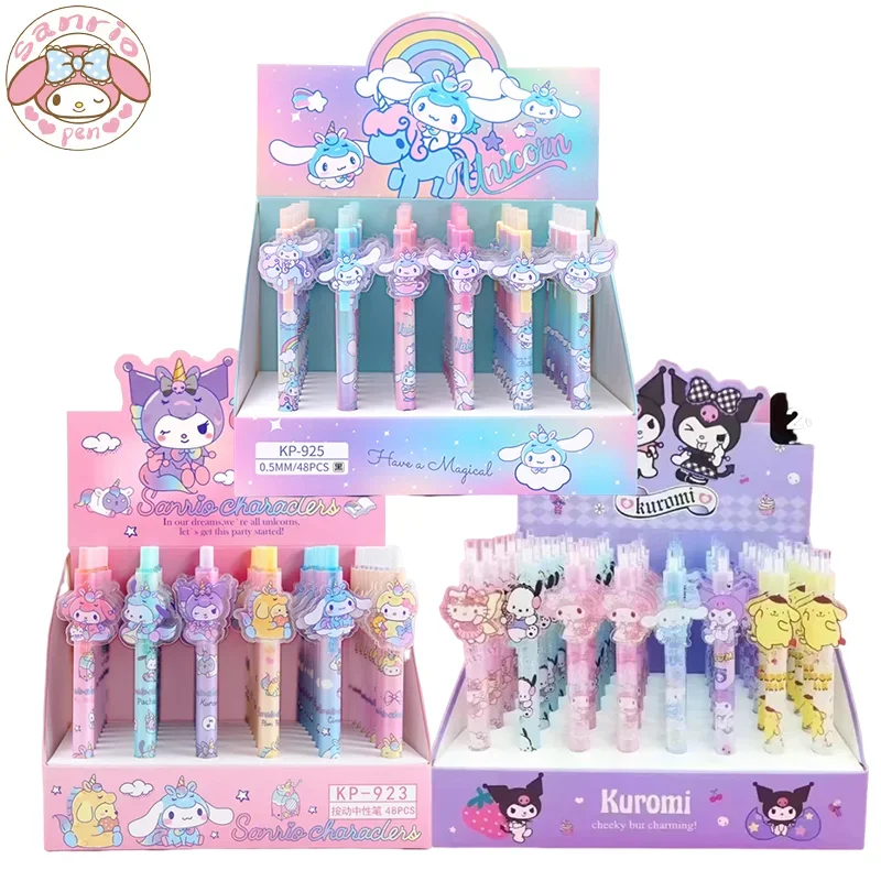 

New Sanrio Gel Pens 48pcs Cartoon Cinnamoroll Pochacco kawaii Student Write Press Patch Pens 0.5 Writing Smooth Children Gift