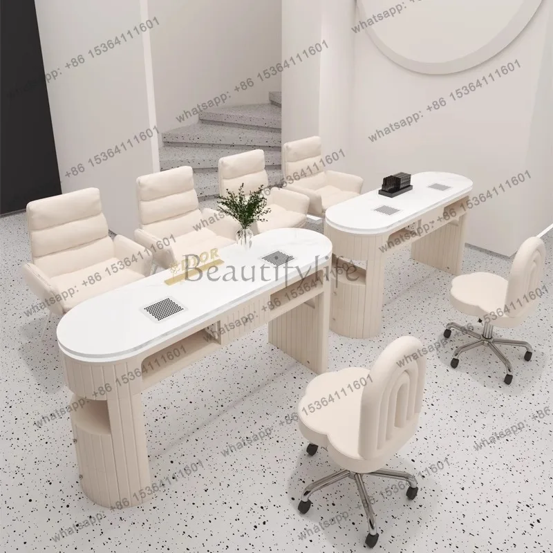 FG High-end Marble Nail Tables Multifunction Built-in Vacuum Cleaner Socket Nail Tables Manicure Chair Set Furniture La Mesa JTN 4