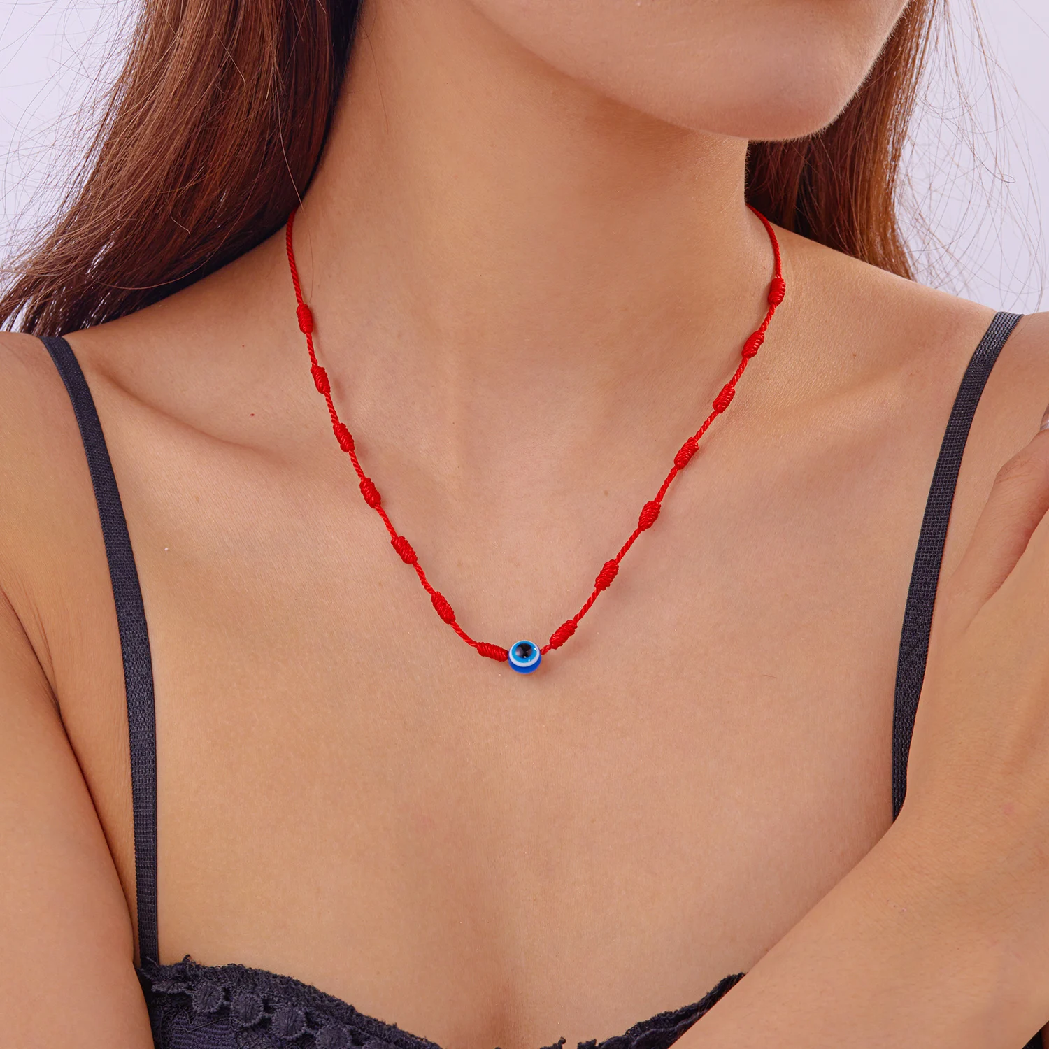 Minimalistische Lucky Red Rope Eye Anhänger Halsketten für Frauen Männer Mode Türkische Blaue Evil Eye Halsketten Party Schmuck Geschenke – Detail 7