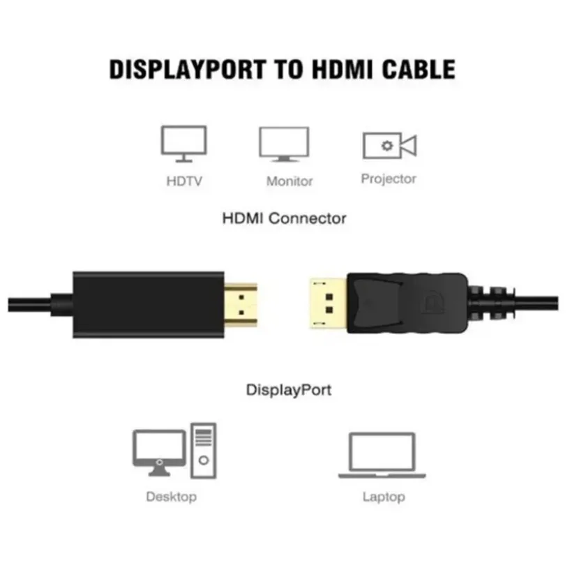 MnnWuu-cable convertidor adaptador compatible con Displayport a HDMI, 1080P, 1,8 M, para ordenador portátil, proyector, TV, DP a HDMI