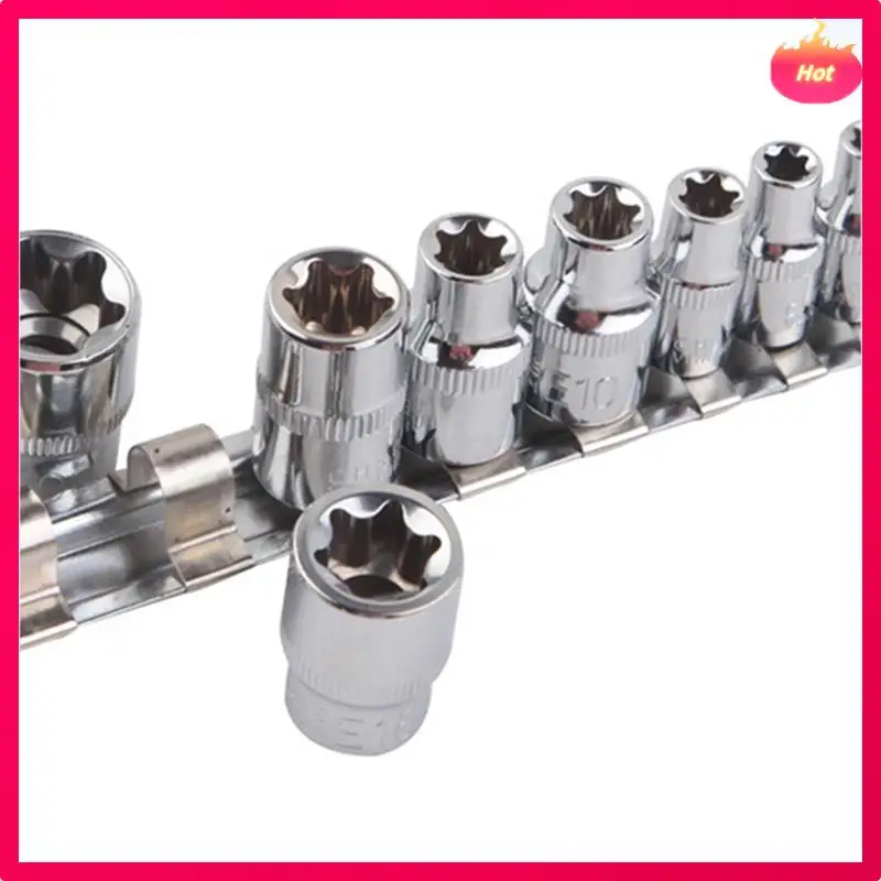 Female E-TORX Star Socket Set With Rail 11 Pcs Female External Star Socket Set E4 - E20 Torque Socket Set Alloy Steel Silver