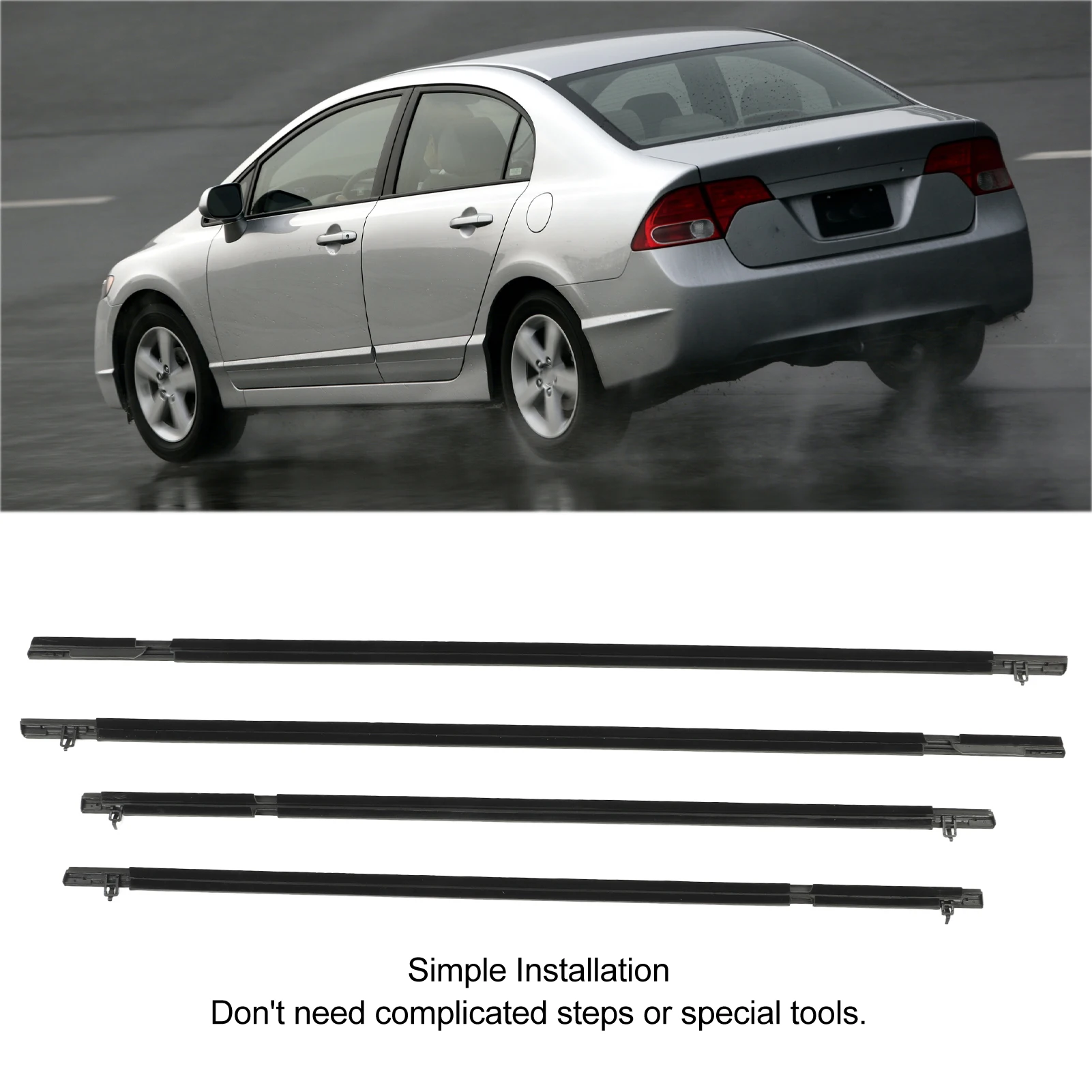 4Pcs Car Window Seal Belt Weatherstrip Strip A-02WSA1301ABK Window Belt Strip 72410-SNA-A01 For Honda Civic Sedan 2006 to 2011