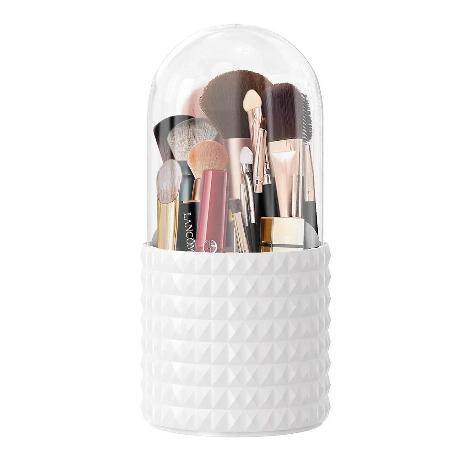 Makeup Brush Holder with Lid, [2023 Newest  Version] Dustproof  Rotating Cosmetics Make up Brush Organizer  with Cover for Vanit